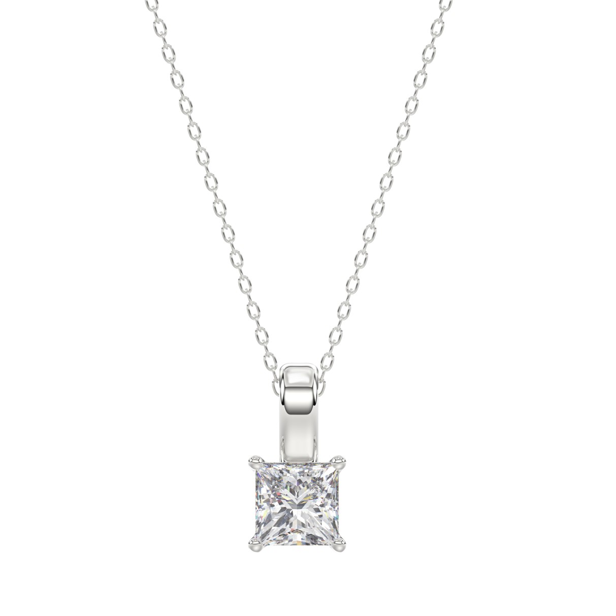 LADIES SOLITAIRE PENDANT WITH CHAIN 1/2CT PRINCESS DIAMOND 14K WHITE GOLD