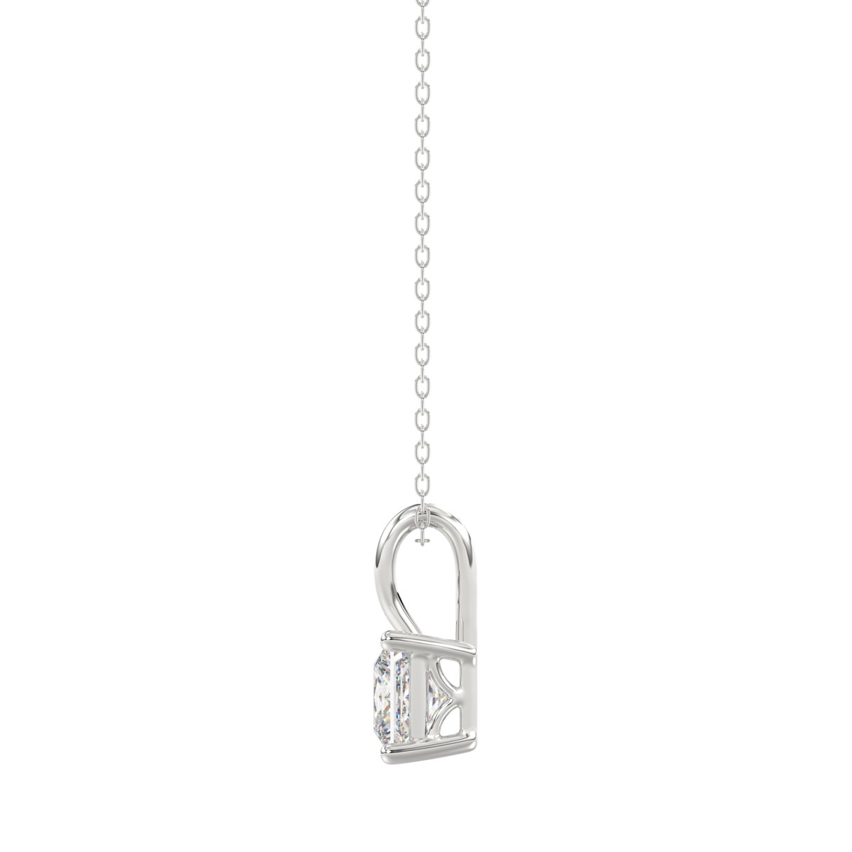 LADIES SOLITAIRE PENDANT WITH CHAIN 1/2CT PRINCESS DIAMOND 14K WHITE GOLD