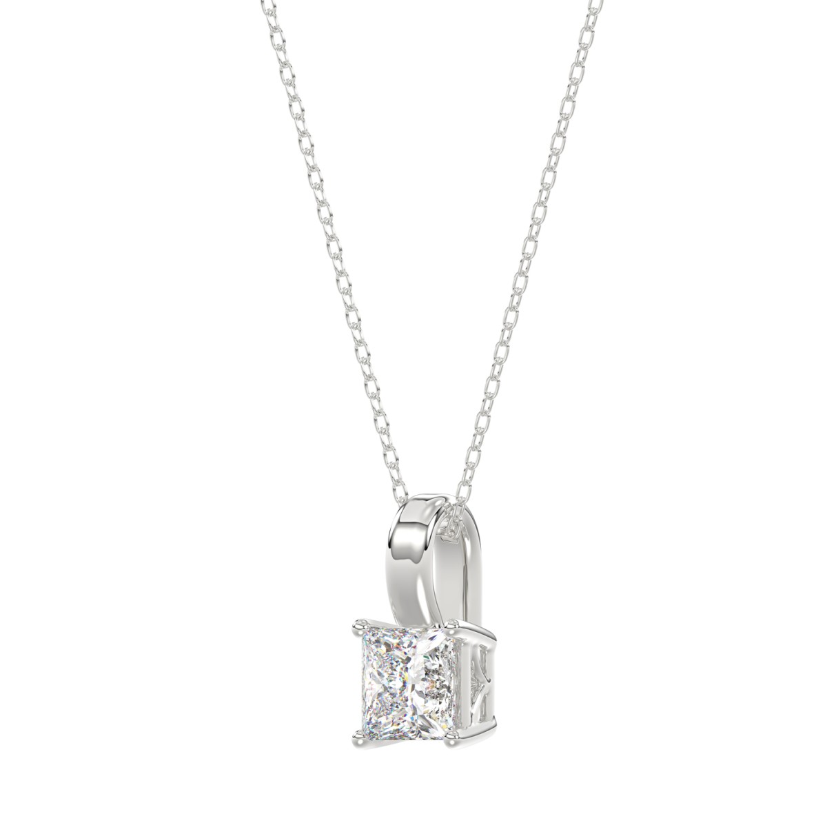 LADIES SOLITAIRE PENDANT WITH CHAIN 1/2CT PRINCESS DIAMOND 14K WHITE GOLD