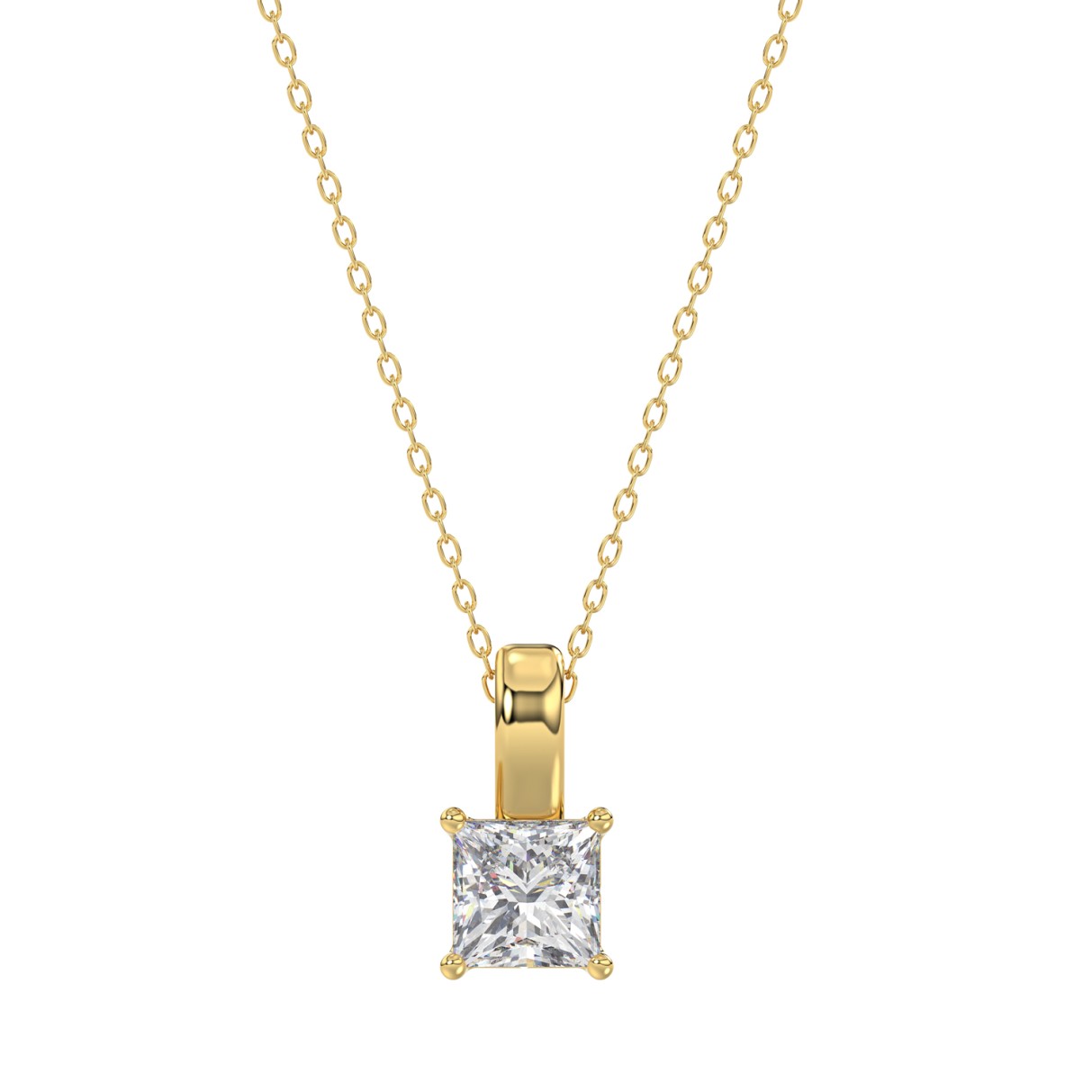 LADIES SOLITAIRE PENDANT WITH CHAIN 1/2CT PRINCESS DIAMOND 14K YELLOW GOLD