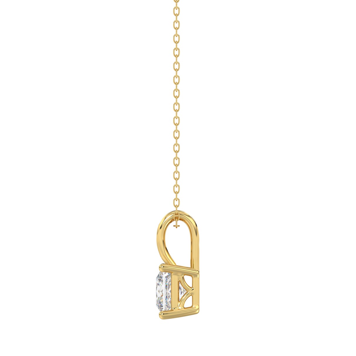 LADIES SOLITAIRE PENDANT WITH CHAIN 1/2CT PRINCESS DIAMOND 14K YELLOW GOLD