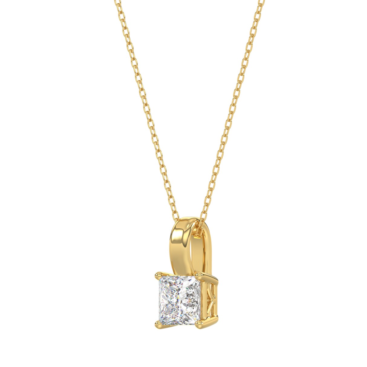 LADIES SOLITAIRE PENDANT WITH CHAIN 1/2CT PRINCESS DIAMOND 14K YELLOW GOLD