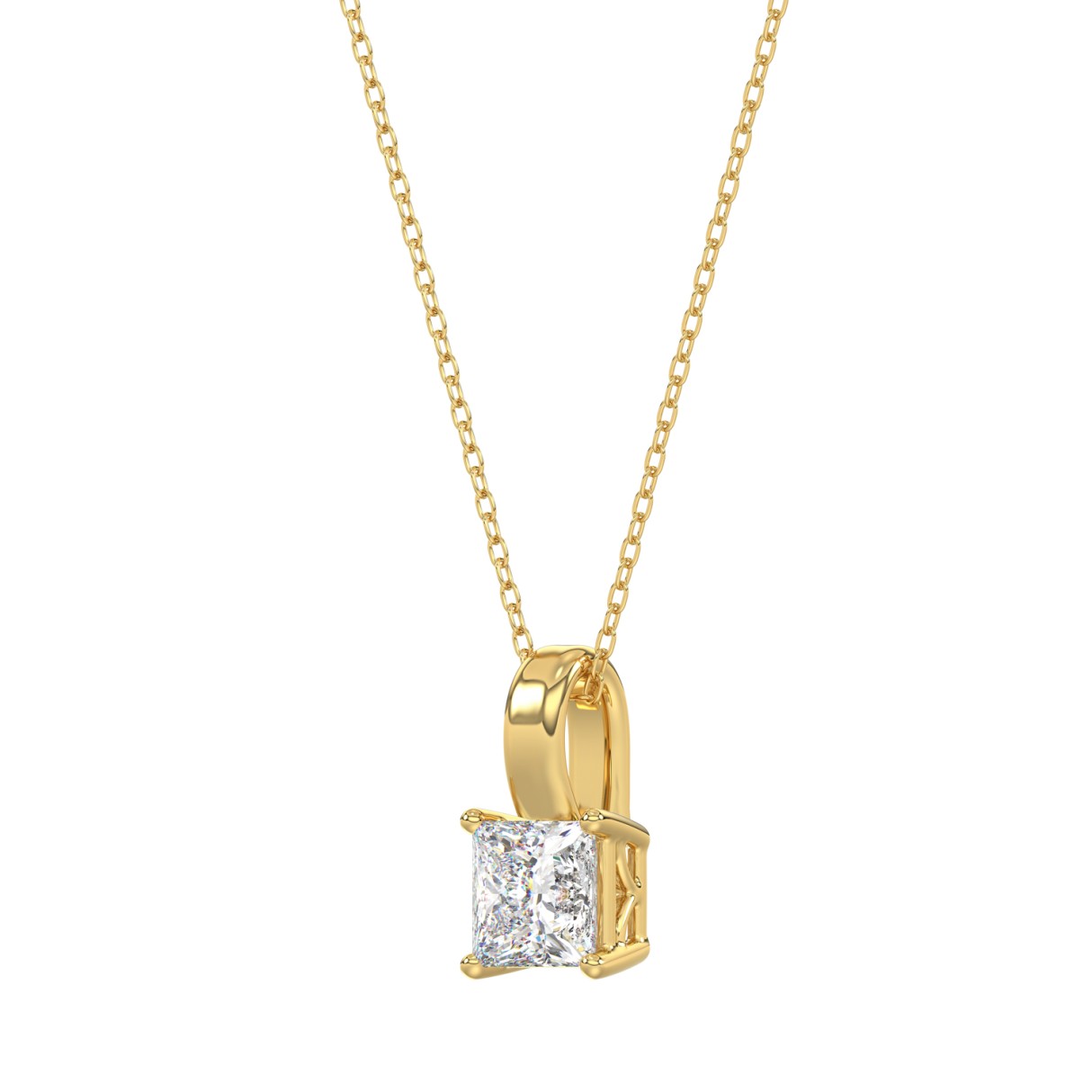 LADIES SOLITAIRE PENDANT WITH CHAIN 1/2CT PRINCESS DIAMOND 14K YELLOW GOLD