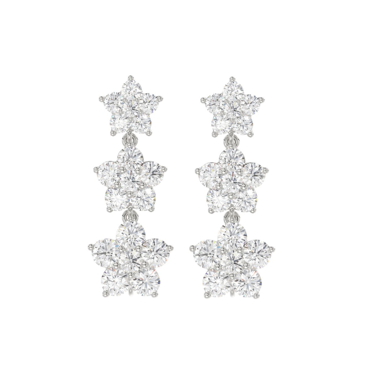 14K WHITE GOLD 3CT ROUND DIAMOND LADIES LINEAR EARRINGS 