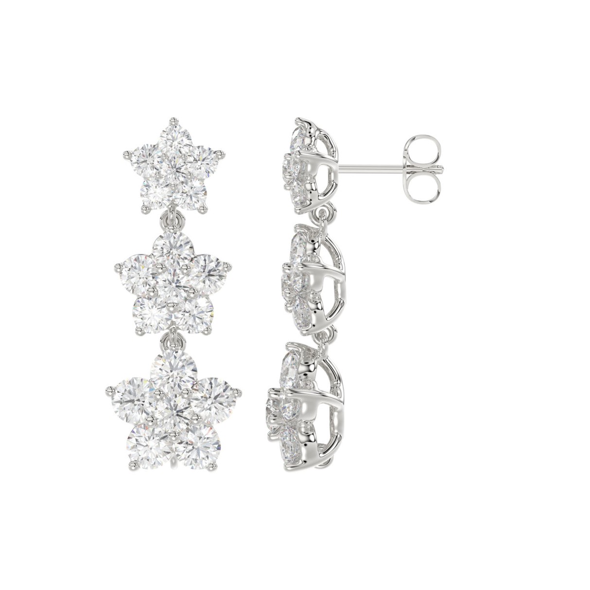 14K WHITE GOLD 3CT ROUND DIAMOND LADIES LINEAR EARRINGS 