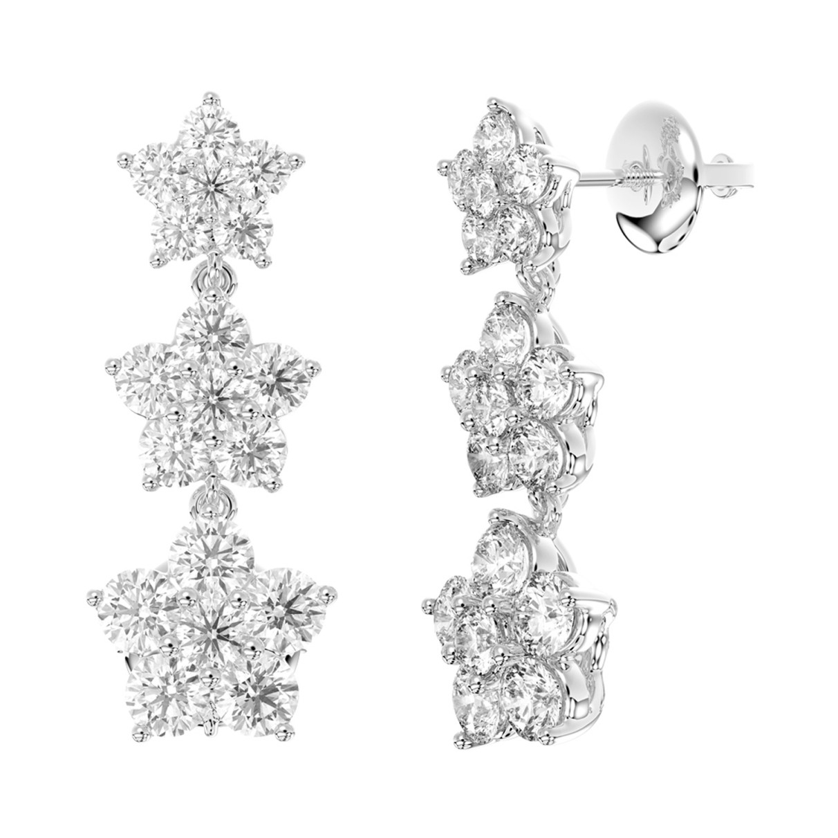 14K WHITE GOLD 3CT ROUND DIAMOND LADIES LINEAR EARRINGS 