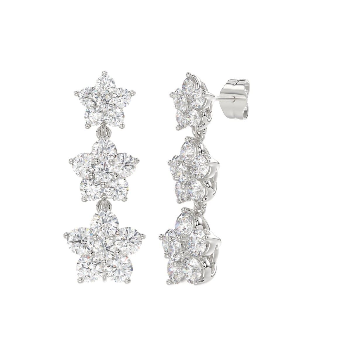 14K WHITE GOLD 3CT ROUND DIAMOND LADIES LINEAR EARRINGS 