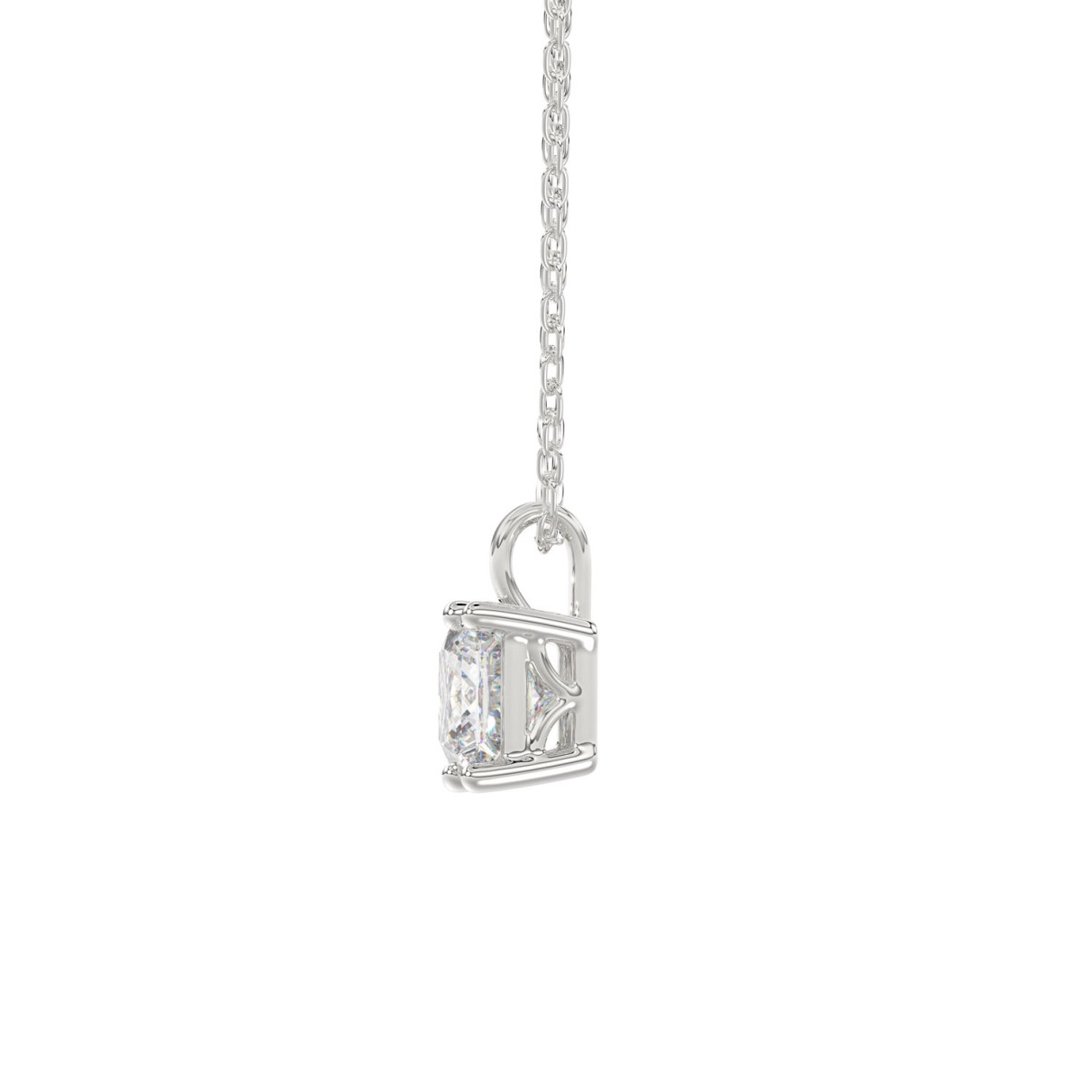 LADIES SOLITAIRE PENDANT WITH CHAIN 1CT PRINCESS DIAMOND 14K WHITE GOLD