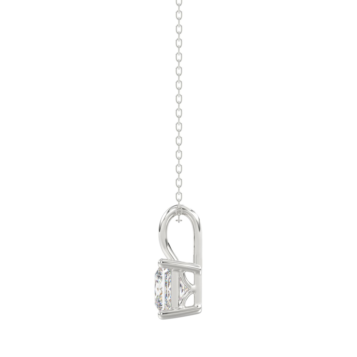 LADIES SOLITAIRE PENDANT WITH CHAIN 1CT PRINCESS DIAMOND 14K WHITE GOLD