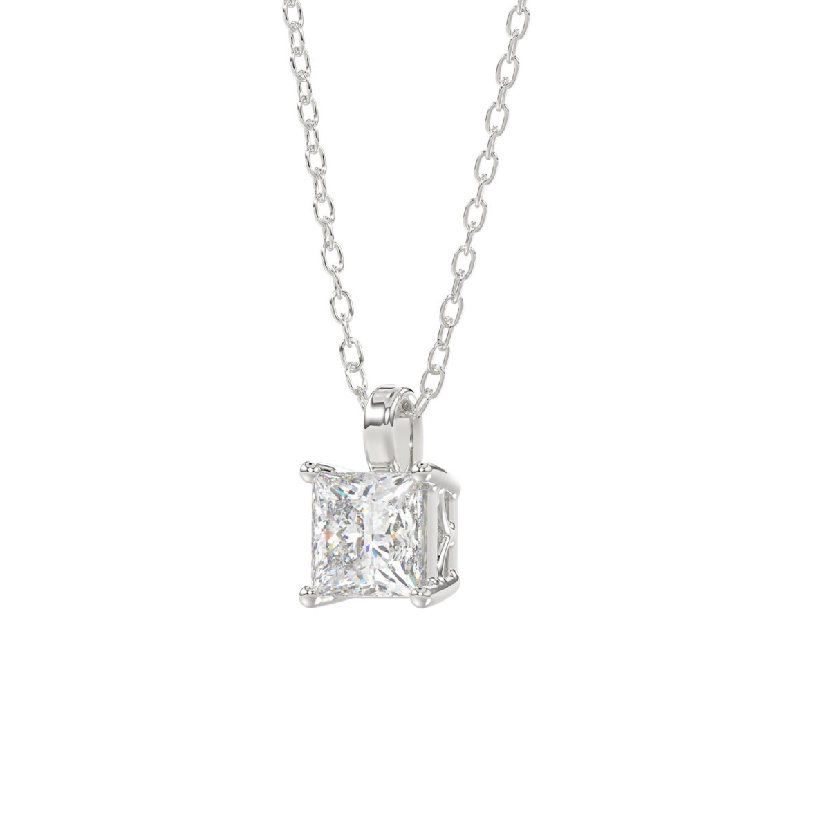 LADIES SOLITAIRE PENDANT WITH CHAIN 1CT PRINCESS DIAMOND 14K WHITE GOLD