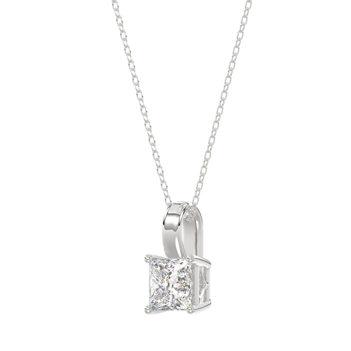 LADIES SOLITAIRE PENDANT WITH CHAIN 1CT PRINCESS DIAMOND 14K WHITE GOLD