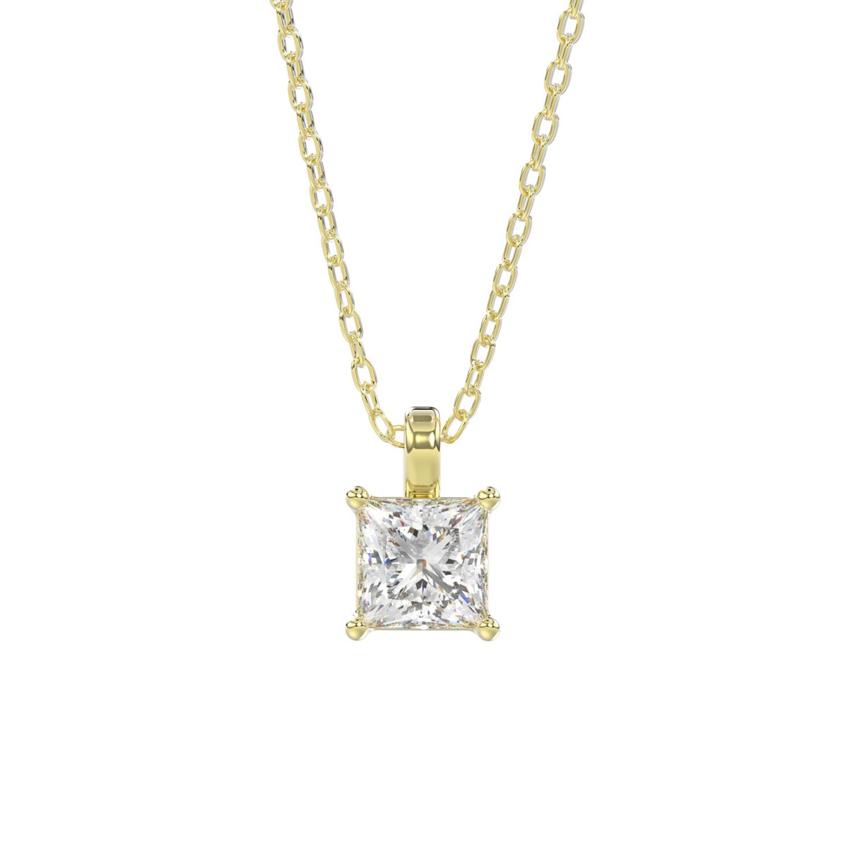 LADIES SOLITAIRE PENDANT WITH CHAIN 1CT PRINCESS DIAMOND 14K YELLOW GOLD