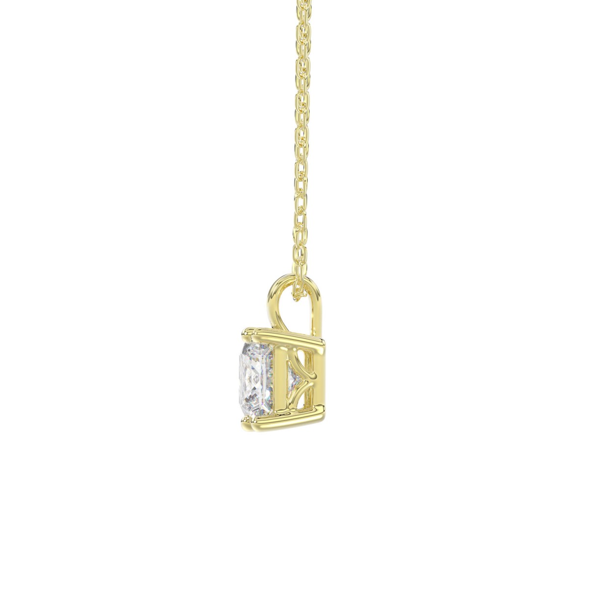 LADIES SOLITAIRE PENDANT WITH CHAIN 1CT PRINCESS DIAMOND 14K YELLOW GOLD