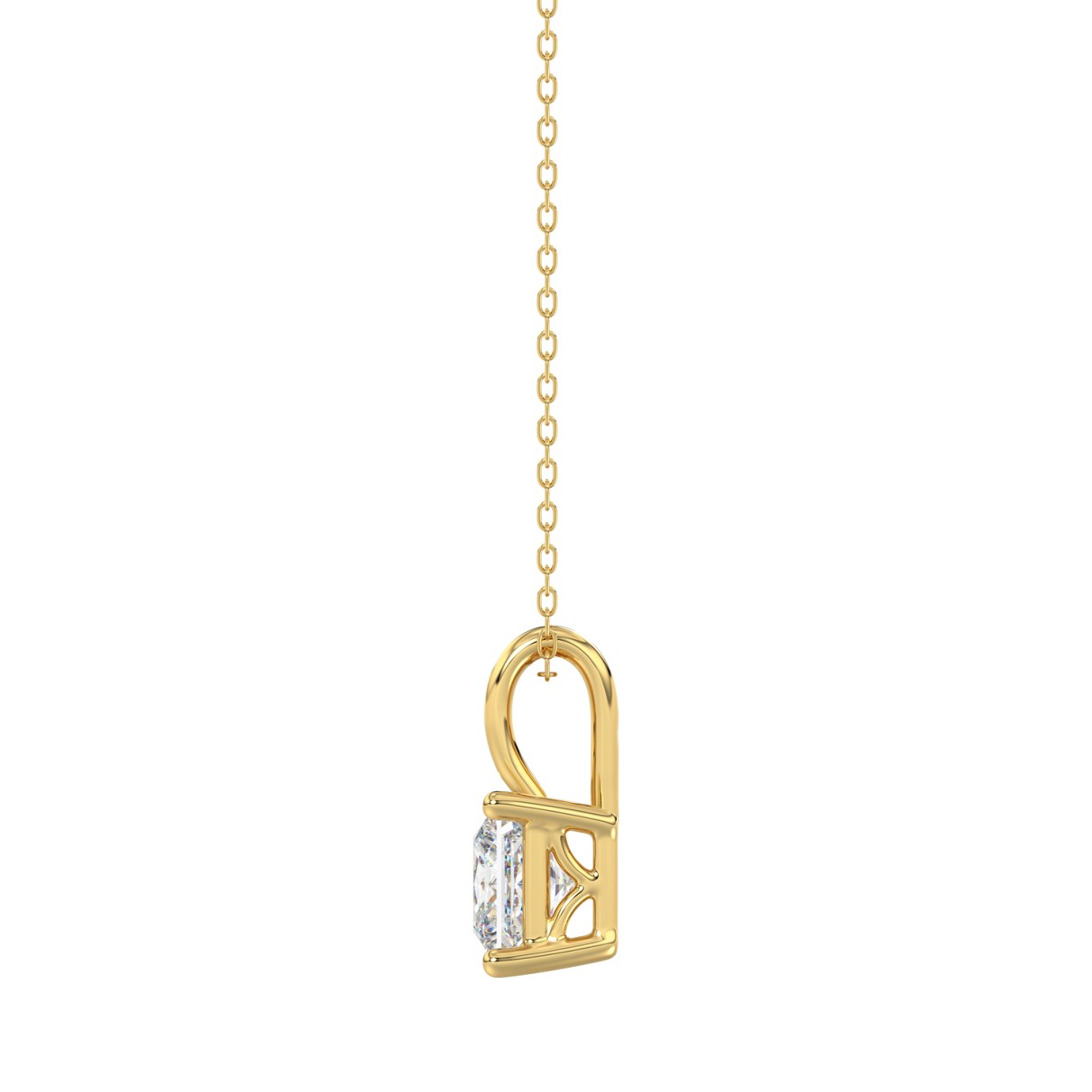 LADIES SOLITAIRE PENDANT WITH CHAIN 1CT PRINCESS DIAMOND 14K YELLOW GOLD