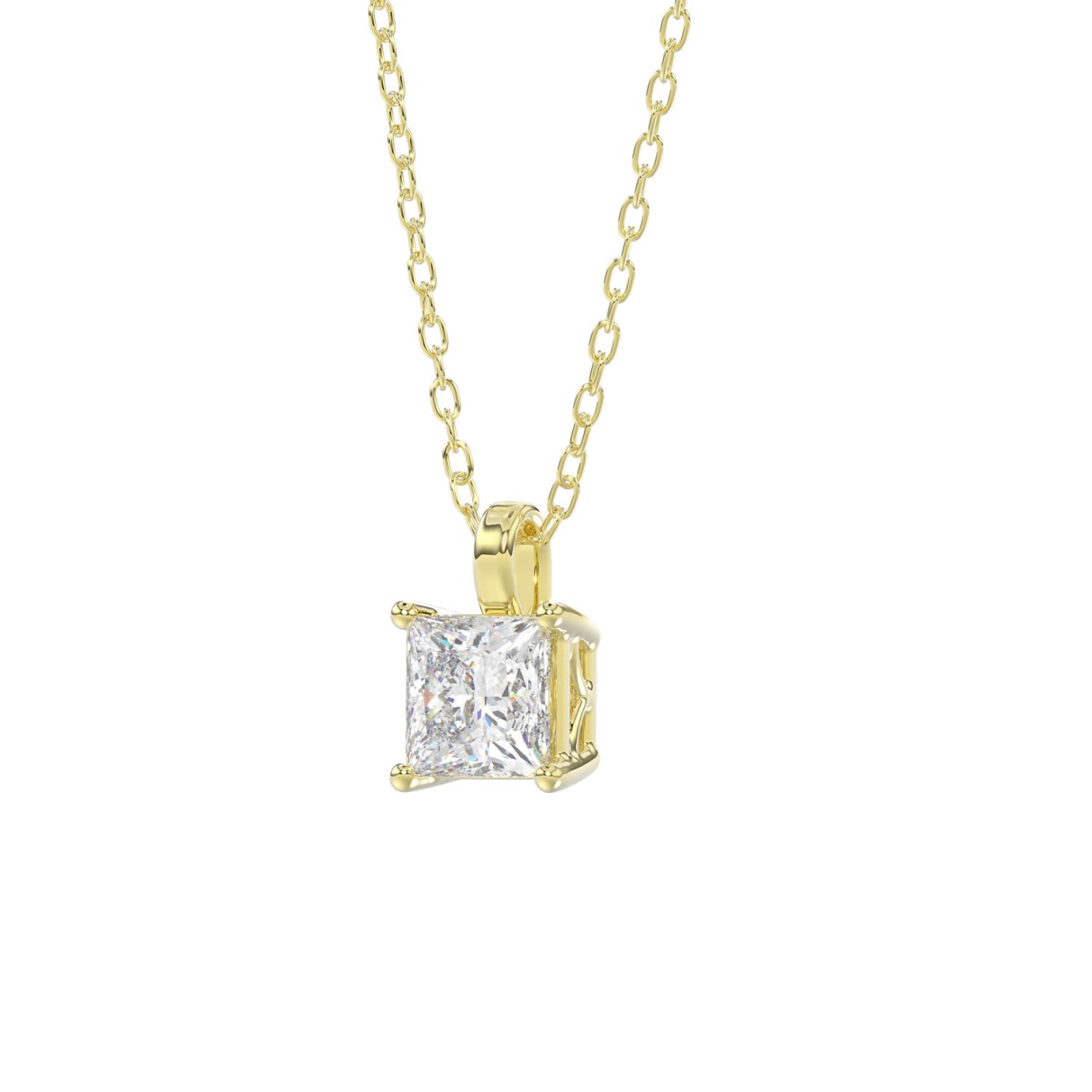 LADIES SOLITAIRE PENDANT WITH CHAIN 1CT PRINCESS DIAMOND 14K YELLOW GOLD