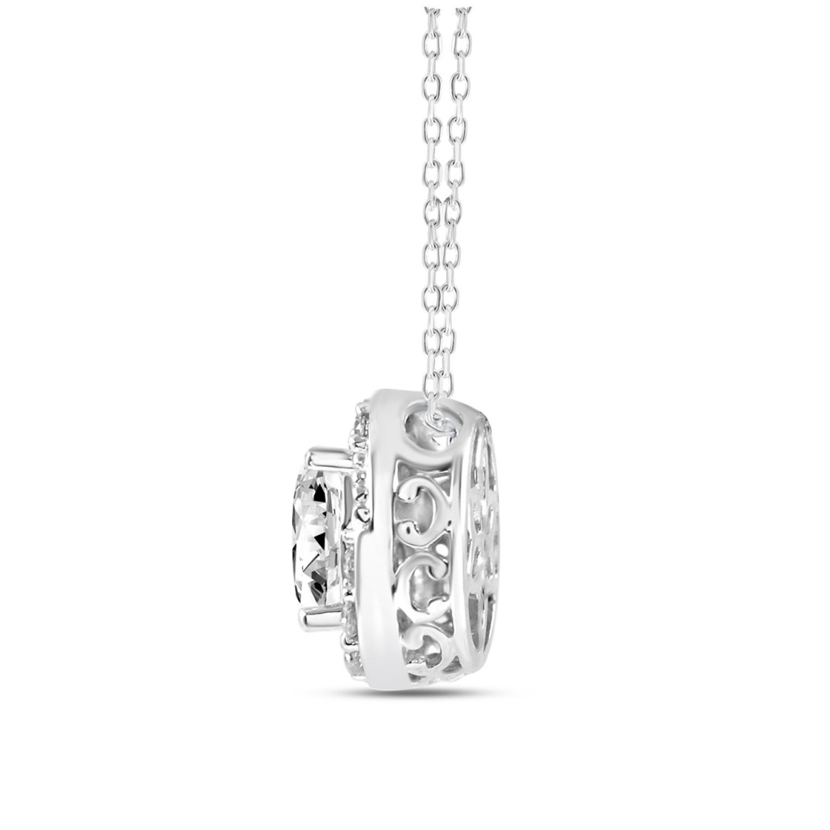 LADIES PENDANT WITH CHAIN 1CT ROUND/OVAL DIAMOND 14K WHITE GOLD (CENTER STONE OVAL DIAMOND 3/4CT )