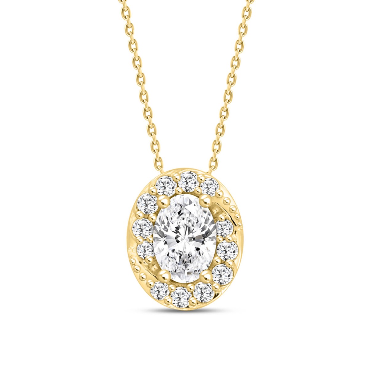 LADIES PENDANT WITH CHAIN 1CT ROUND/OVAL DIAMOND 14K YELLOW GOLD (CENTER STONE OVAL DIAMOND 3/4CT )