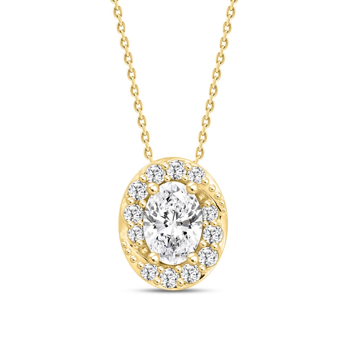14K YELLOW GOLD 1.00CT ROUND/OVAL DIAMOND LADIES PENDANT WITH CHAIN (CENTER STONE OVAL DIAMOND 3/4CT)