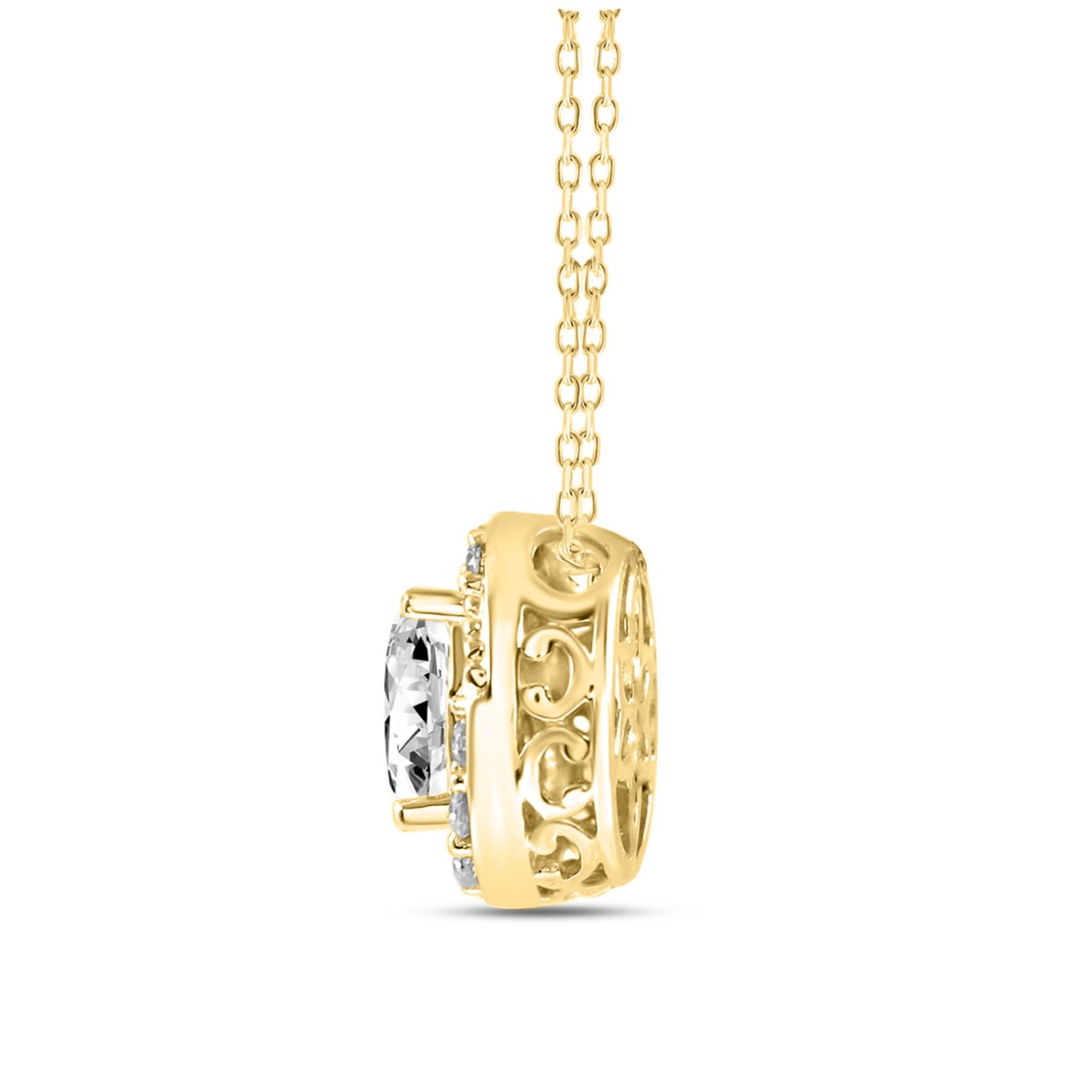 14K YELLOW GOLD 1.00CT ROUND/OVAL DIAMOND LADIES PENDANT WITH CHAIN (CENTER STONE OVAL DIAMOND 3/4CT)