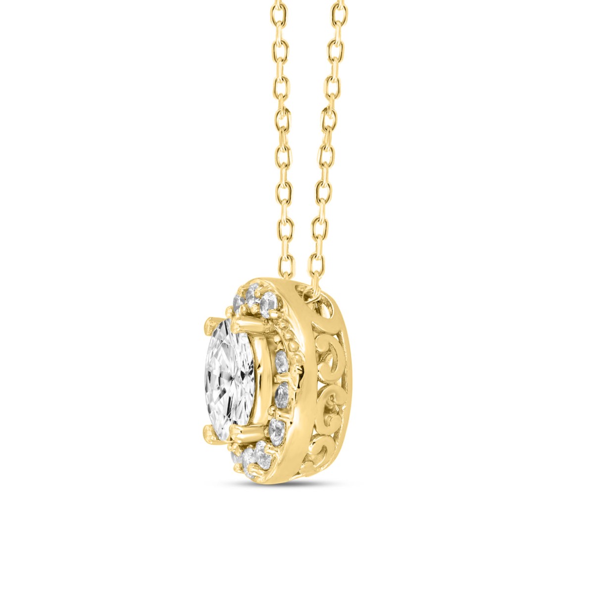 LADIES PENDANT WITH CHAIN 1CT ROUND/OVAL DIAMOND 14K YELLOW GOLD (CENTER STONE OVAL DIAMOND 3/4CT )