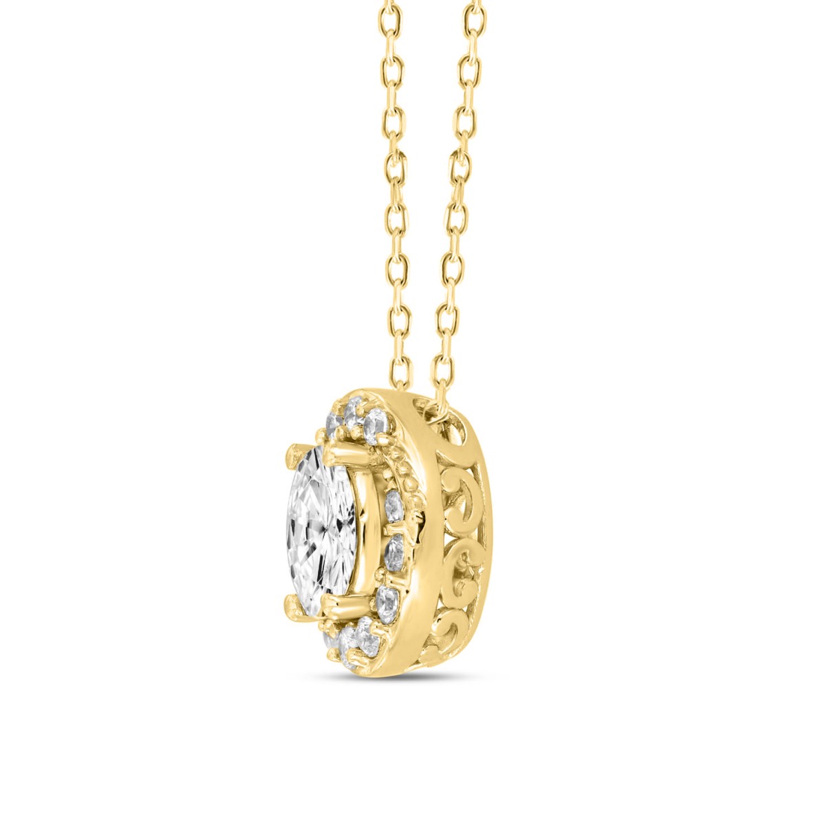14K YELLOW GOLD 1.00CT ROUND/OVAL DIAMOND LADIES PENDANT WITH CHAIN (CENTER STONE OVAL DIAMOND 3/4CT)