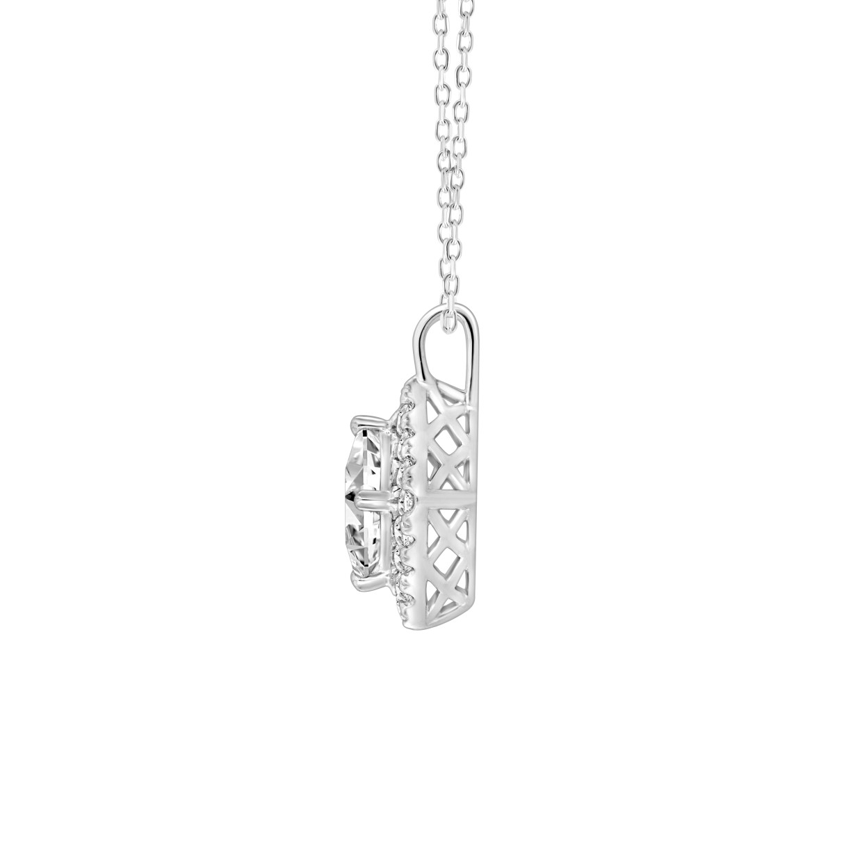 14K WHITE GOLD 1 1/4CT ROUND/PRINCESS DIAMOND LADIES PENDANT WITH CHAIN (CENTER STONE PRINCESS DIAMOND 1CT