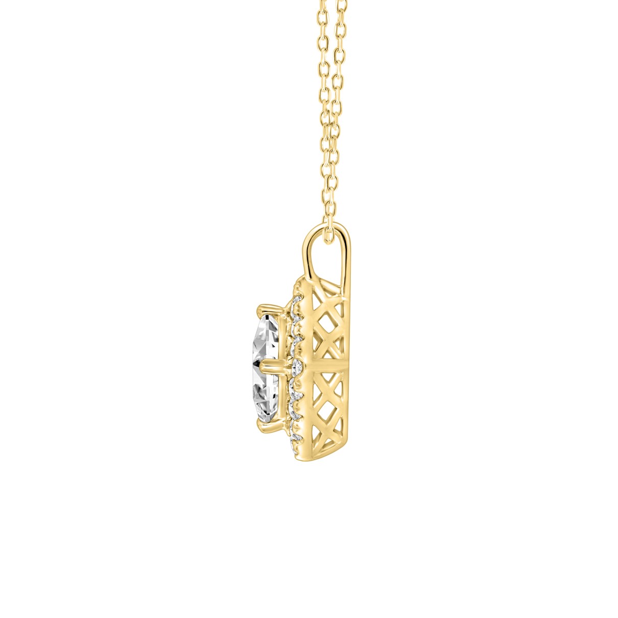 LADIES PENDANT WITH CHAIN 1 1/4CT ROUND/PRINCESS DIAMOND 14K YELLOW GOLD (CENTER STONE PRINCESS DIAMOND 1CT)