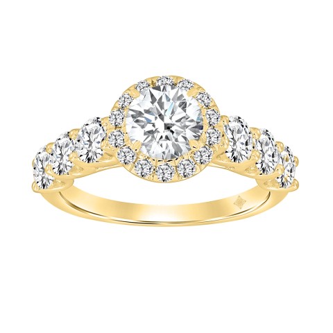 14K YELLOW GOLD 2 3/4CT ROUND DIAMOND LADIES RING (CENTER STONE ROUND DIAMOND 1CT )