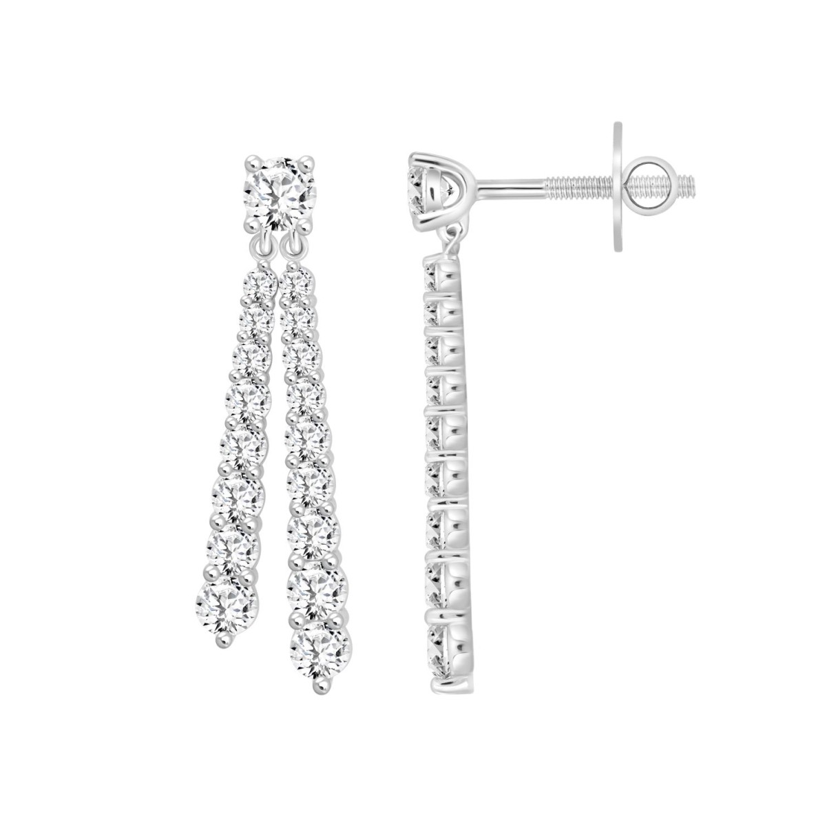 LADIES EARRINGS 3CT ROUND DIAMOND 14K WHITE GOLD