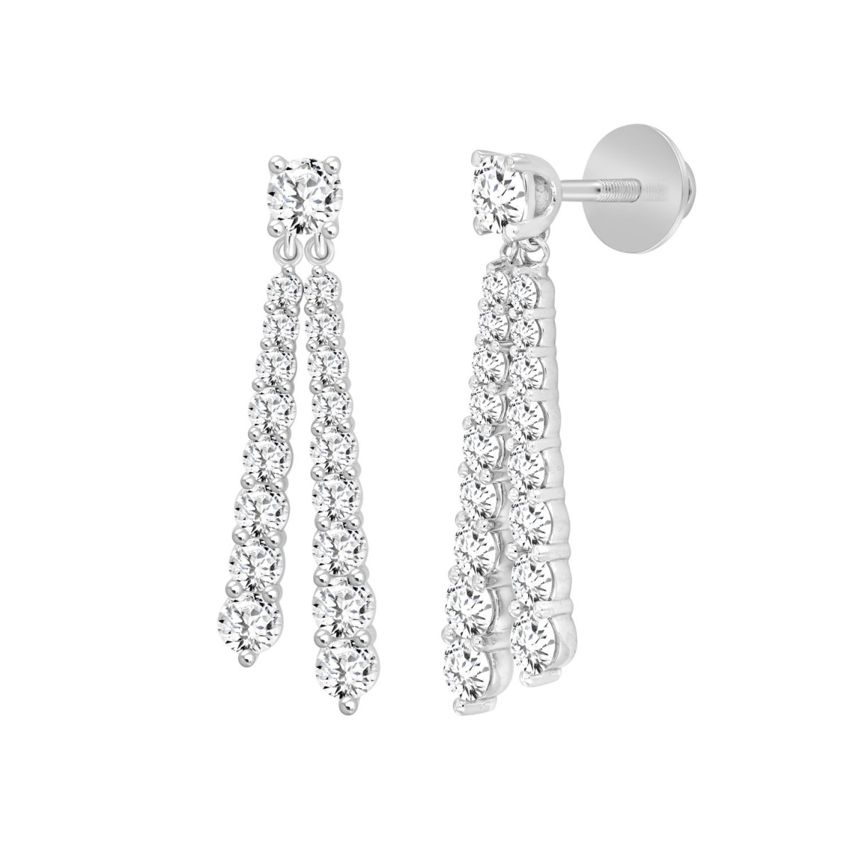 LADIES EARRINGS 3CT ROUND DIAMOND 14K WHITE GOLD