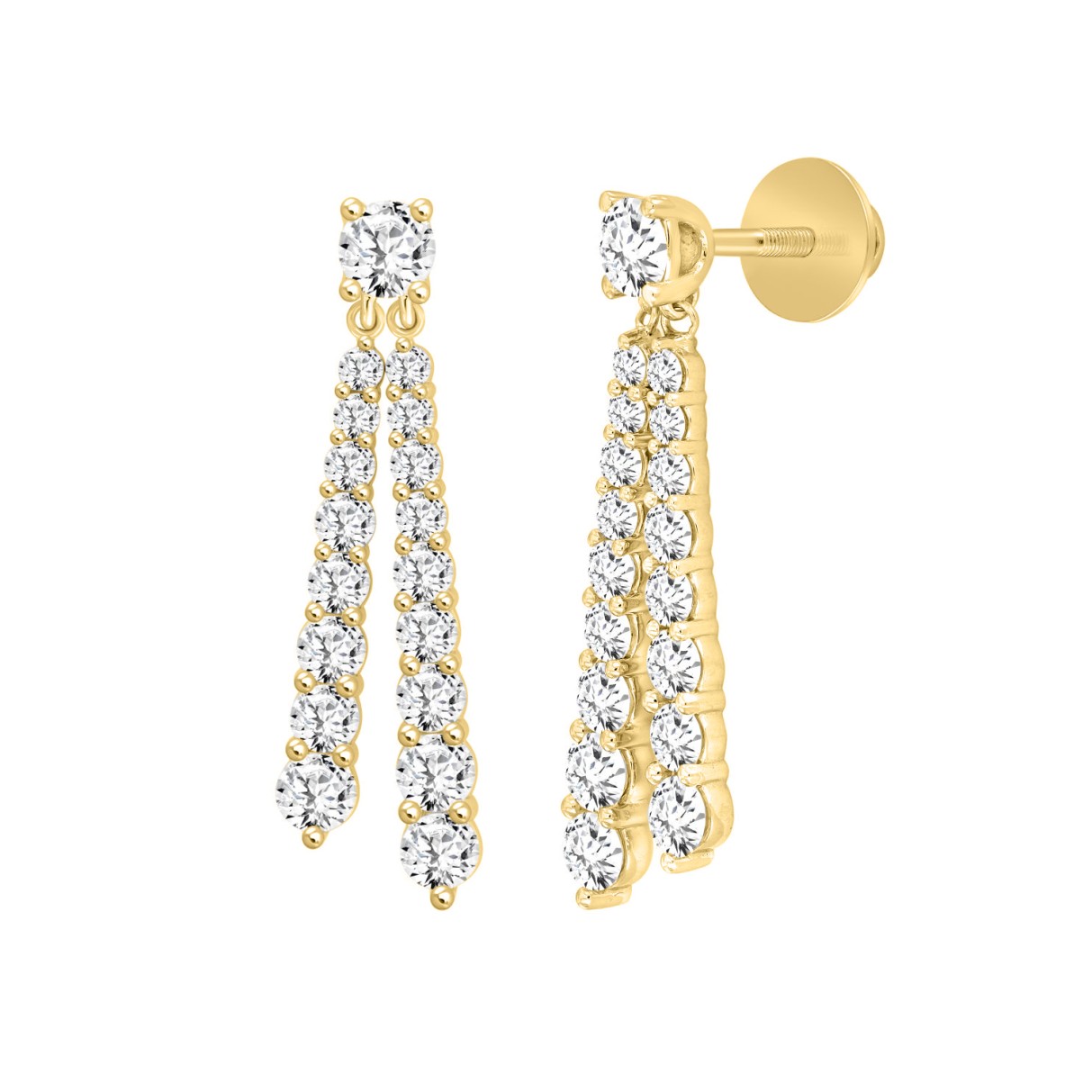 LADIES EARRINGS 3CT ROUND DIAMOND 14K YELLOW GOLD