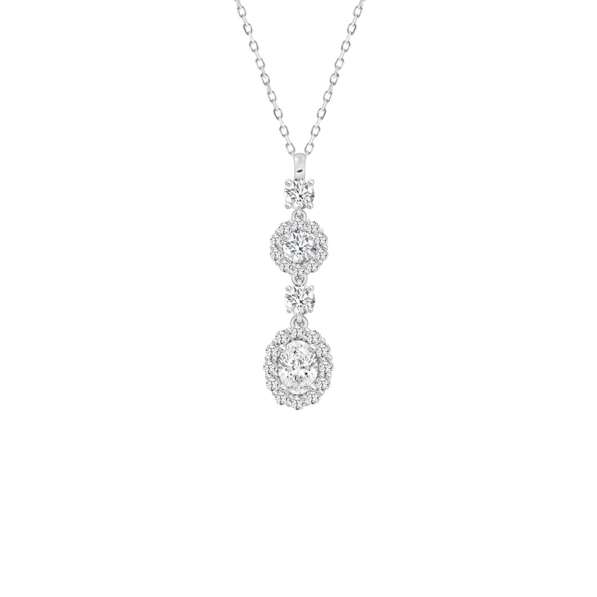 LADIES PENDANT WITH CHAIN 2CT ROUND/OVAL DIAMOND 14K WHITE GOLD (CENTER STONE OVAL DIAMOND 3/4CT )