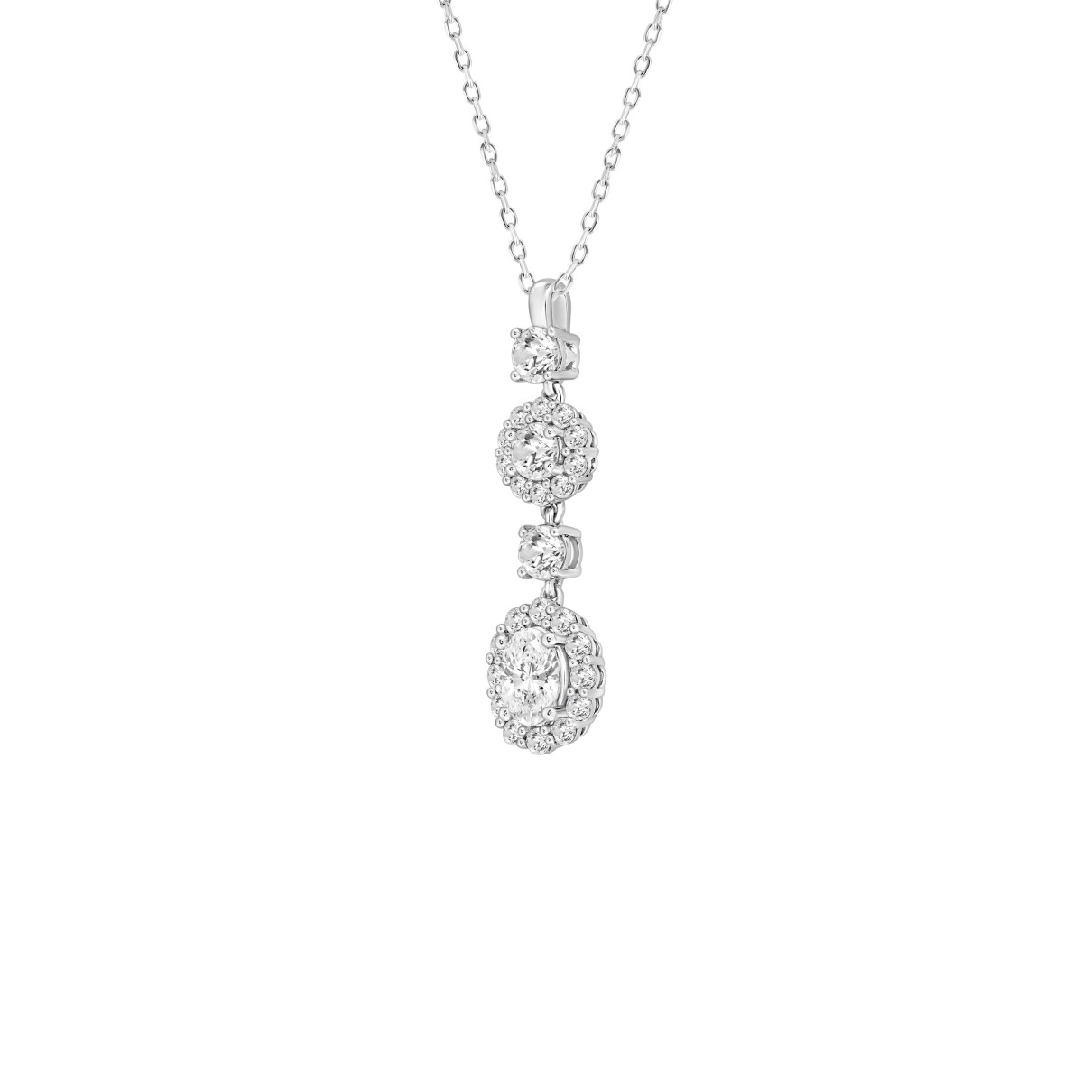 LADIES PENDANT WITH CHAIN 2CT ROUND/OVAL DIAMOND 14K WHITE GOLD (CENTER STONE OVAL DIAMOND 3/4CT )