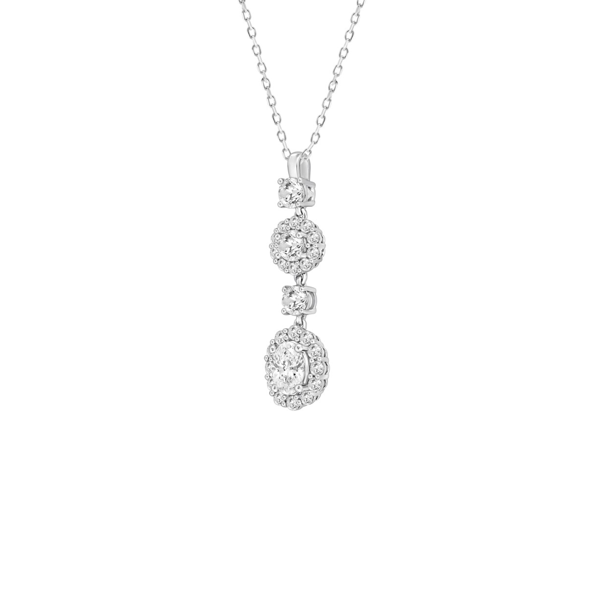 LADIES PENDANT WITH CHAIN 2CT ROUND/OVAL DIAMOND 14K WHITE GOLD (CENTER STONE OVAL DIAMOND 3/4CT )