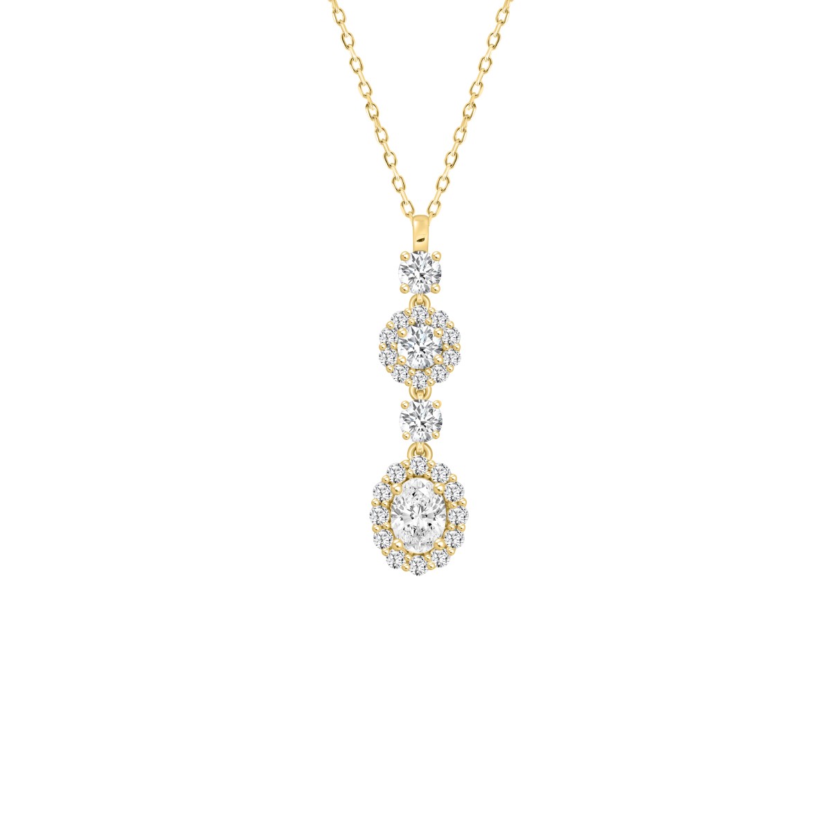 LADIES PENDANT WITH CHAIN 2CT ROUND/OVAL DIAMOND 14K YELLOW GOLD (CENTER STONE OVAL DIAMOND 3/4CT )