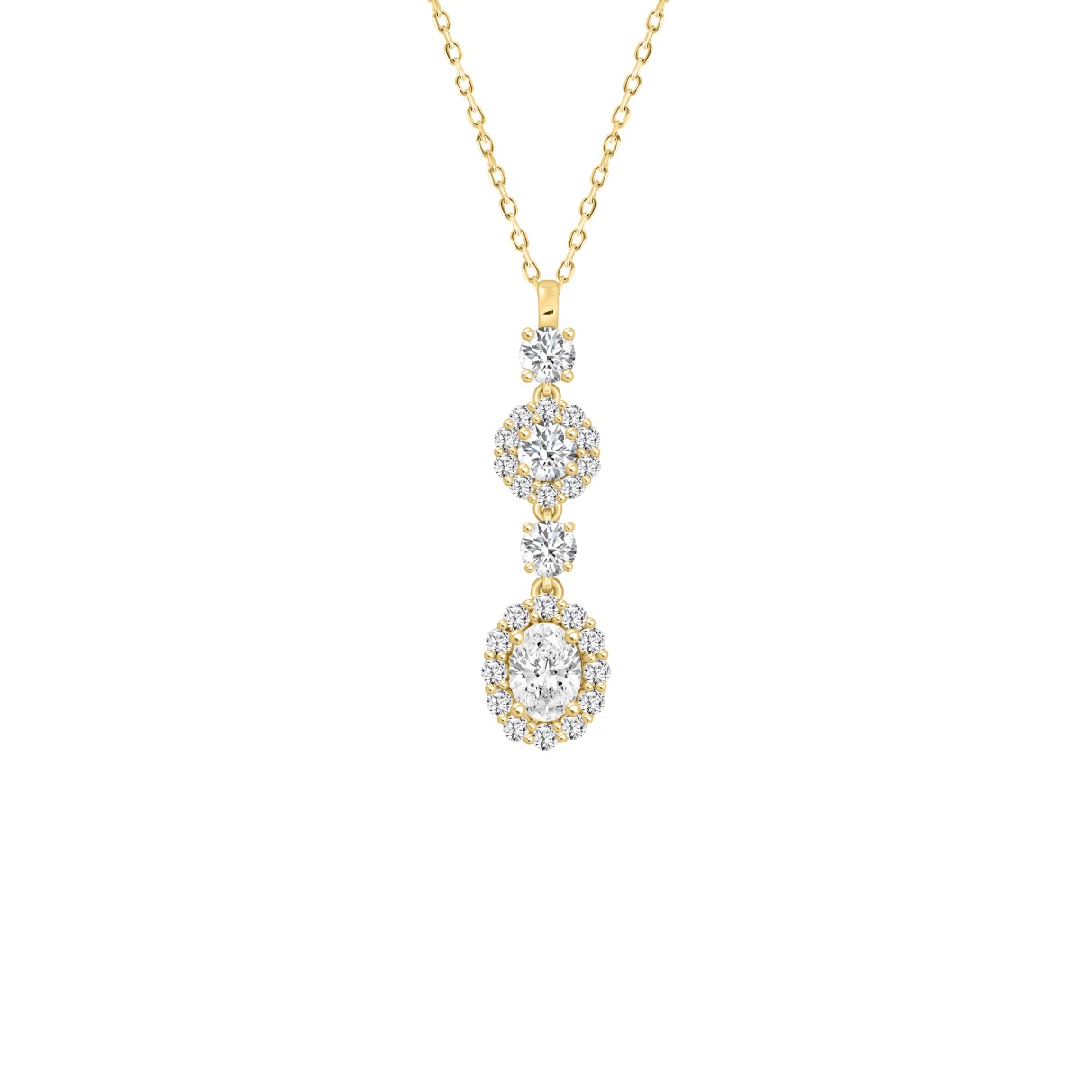 LADIES PENDANT WITH CHAIN 2CT ROUND/OVAL DIAMOND 14K YELLOW GOLD (CENTER STONE OVAL DIAMOND 3/4CT )