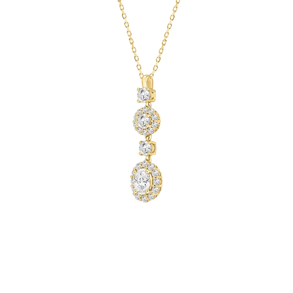 LADIES PENDANT WITH CHAIN 2CT ROUND/OVAL DIAMOND 14K YELLOW GOLD (CENTER STONE OVAL DIAMOND 3/4CT )