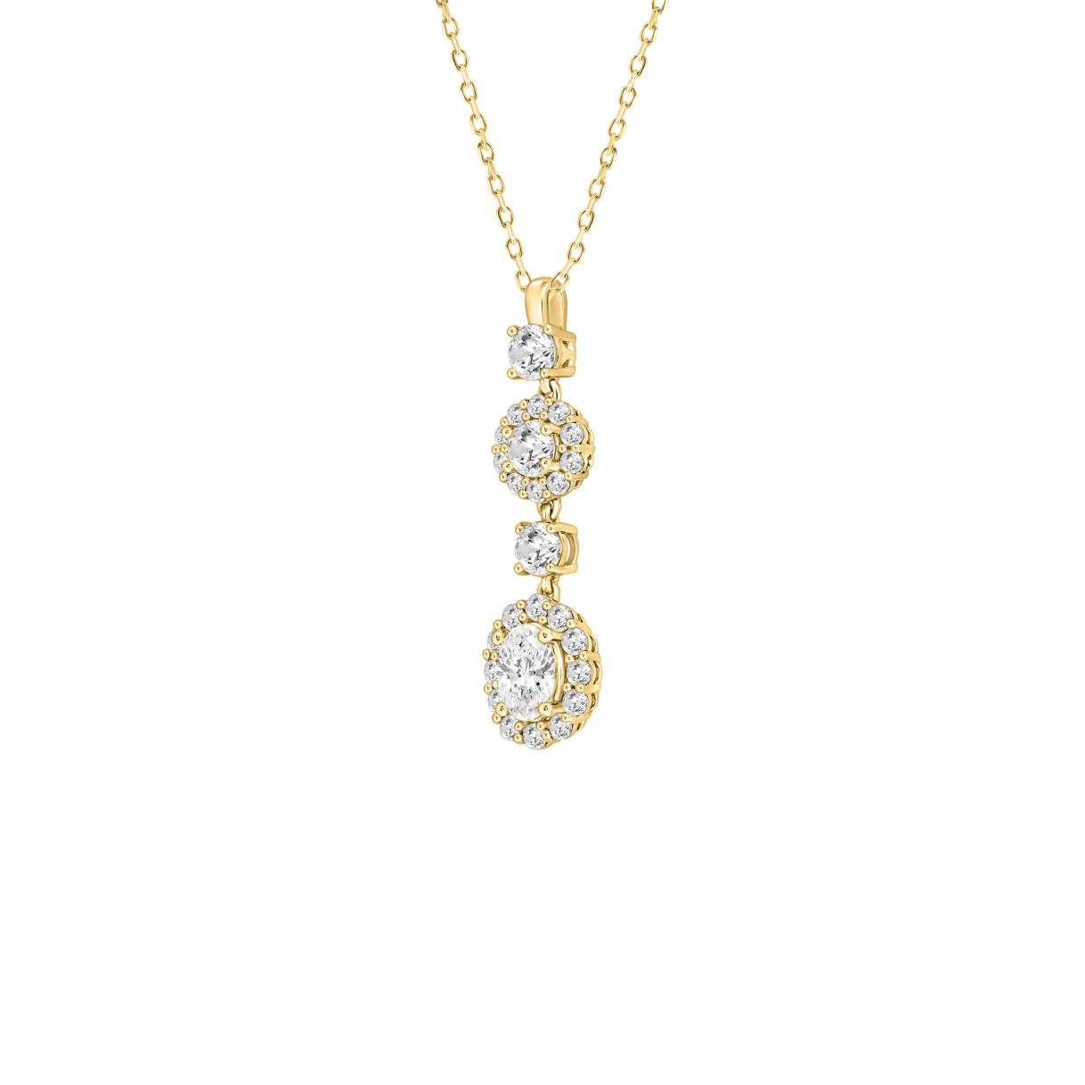 LADIES PENDANT WITH CHAIN 2CT ROUND/OVAL DIAMOND 14K YELLOW GOLD (CENTER STONE OVAL DIAMOND 3/4CT )