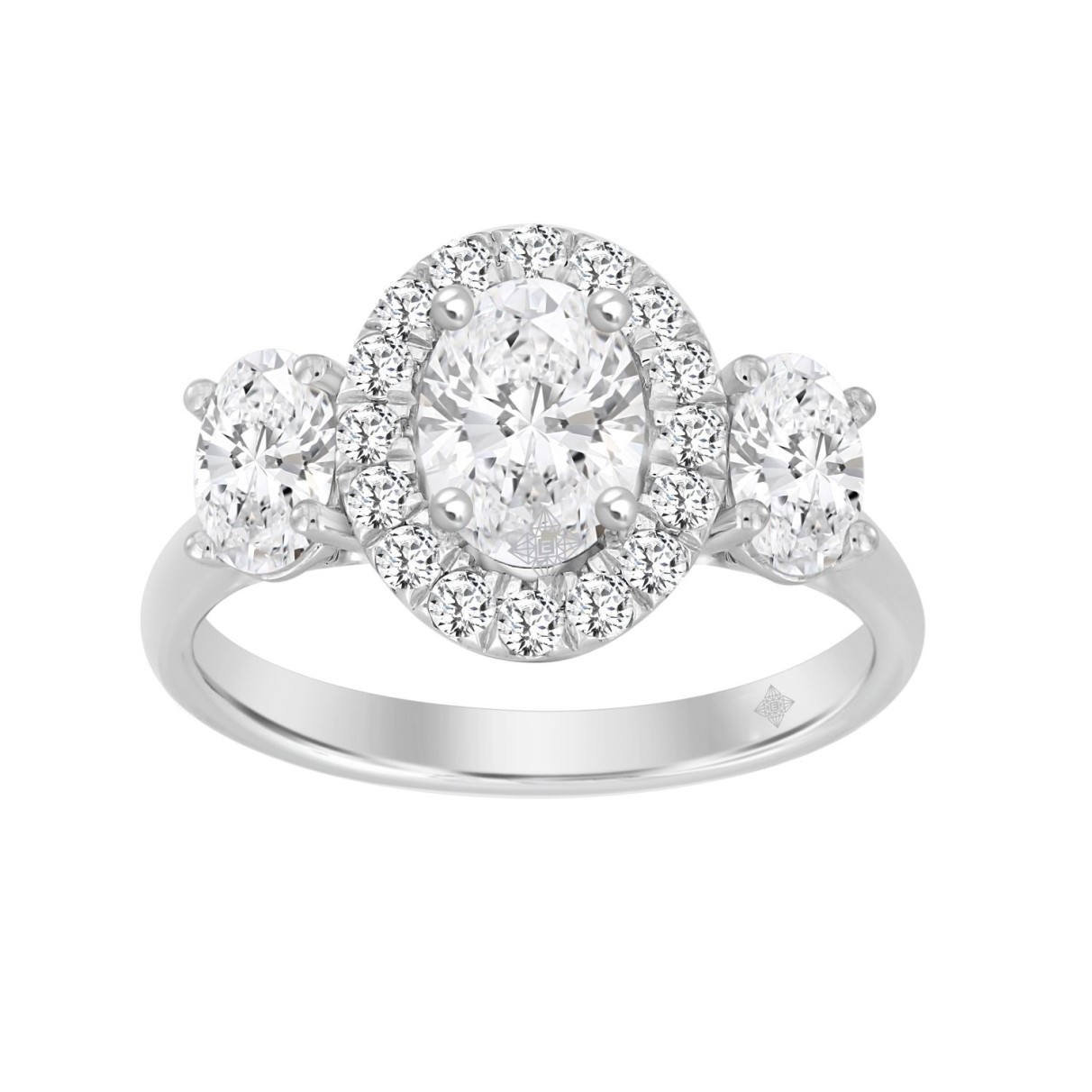 LADIES RING 2 1/4CT ROUND/OVAL DIAMOND 14K WHITE GOLD (CENTER STONE OVAL DIAMOND 1CT )