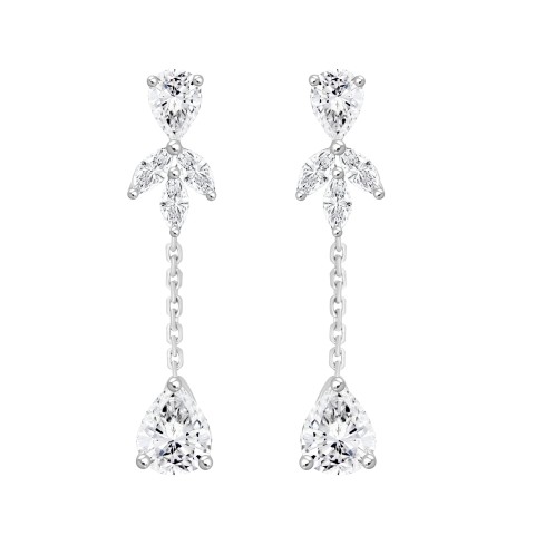 LADIES LINEAR EARRINGS  6CT MARQUISE/PEAR DIAMOND 14K WHITE GOLD