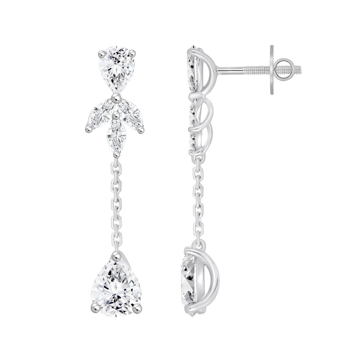 LADIES LINEAR EARRINGS  6CT MARQUISE/PEAR DIAMOND 14K WHITE GOLD