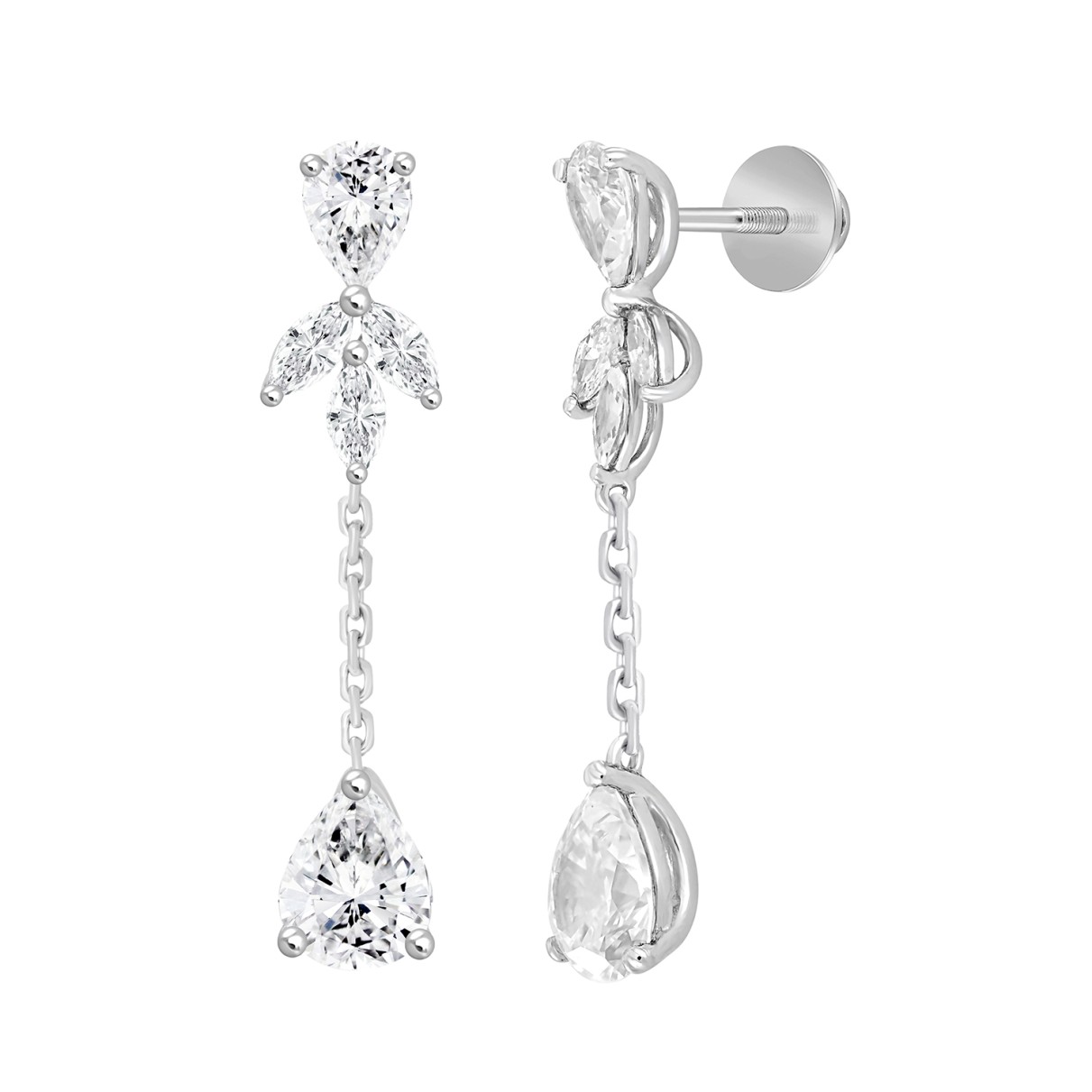 LADIES LINEAR EARRINGS  6CT MARQUISE/PEAR DIAMOND 14K WHITE GOLD
