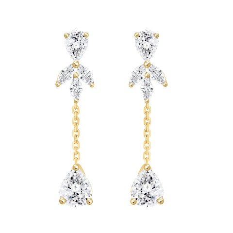 LADIES LINEAR EARRINGS  6CT MARQUISE/PEAR DIAMOND 14K YELLOW GOLD
