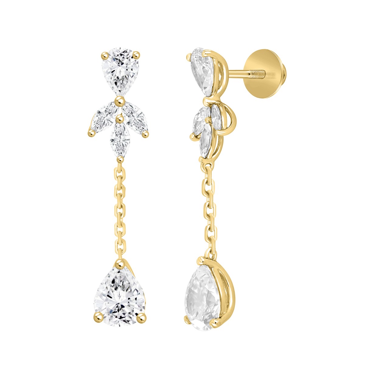 LADIES LINEAR EARRINGS  6CT MARQUISE/PEAR DIAMOND 14K YELLOW GOLD