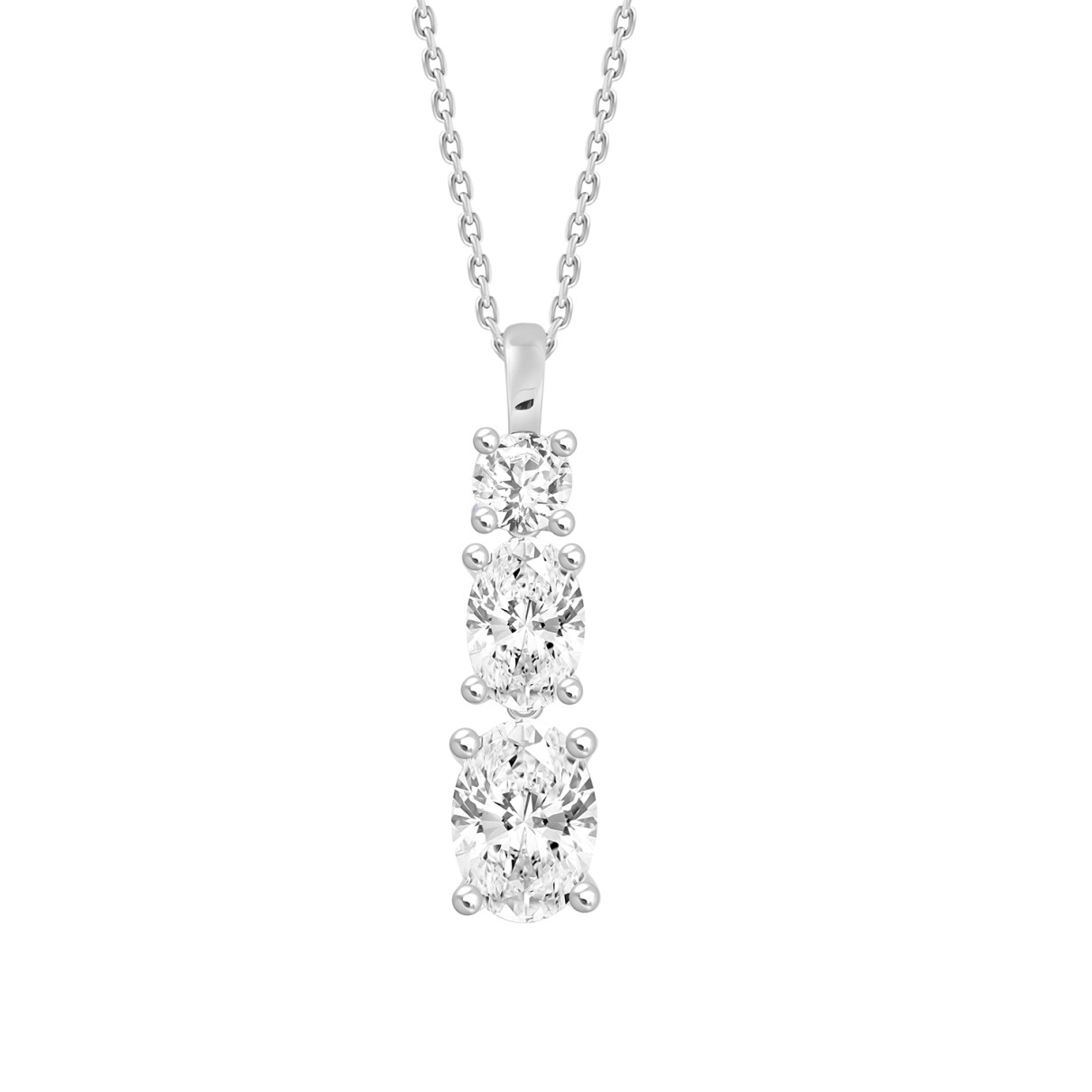 LADIES PENDANT WITH CHAIN 1 3/8CT ROUND/OVAL DIAMOND 14K WHITE GOLD