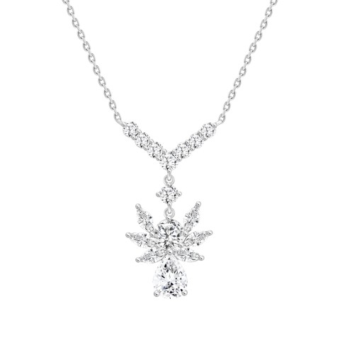 LADIES NECKLACE 3 3/4CT ROUND/PEAR/MARQUISE DIAMOND 14K WHITE GOLD