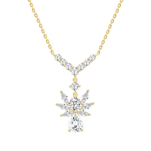 LADIES NECKLACE 3 3/4CT ROUND/PEAR/MARQUISE DIAMOND 14K YELLOW GOLD