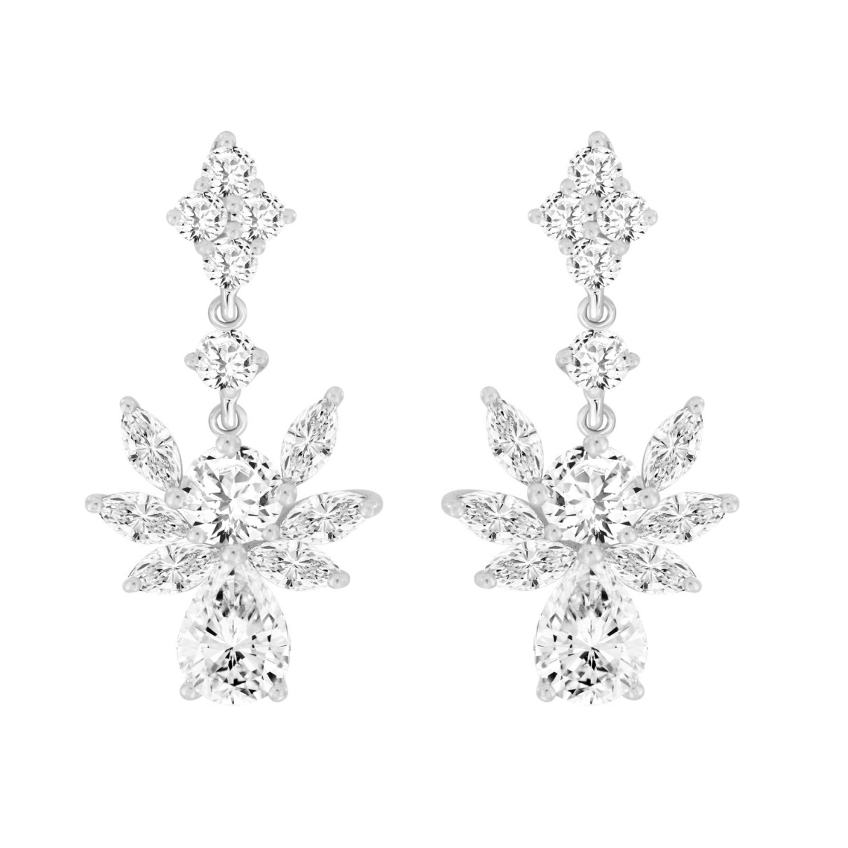 LADIES EARRINGS 7CT ROUND/MARQUISE/PEAR DIAMOND 14K WHITE GOLD