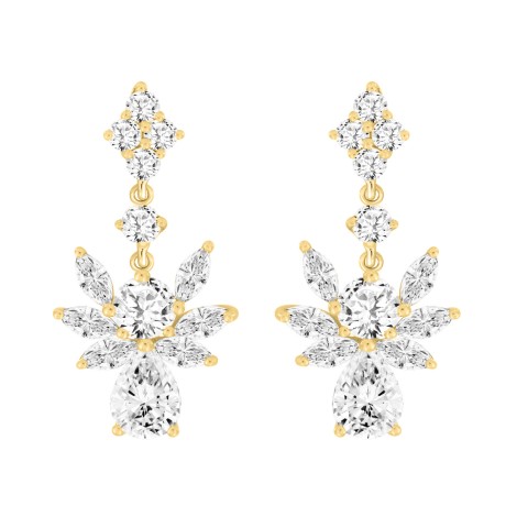 LADIES EARRINGS 7CT ROUND/MARQUISE/PEAR DIAMOND 14K YELLOW GOLD