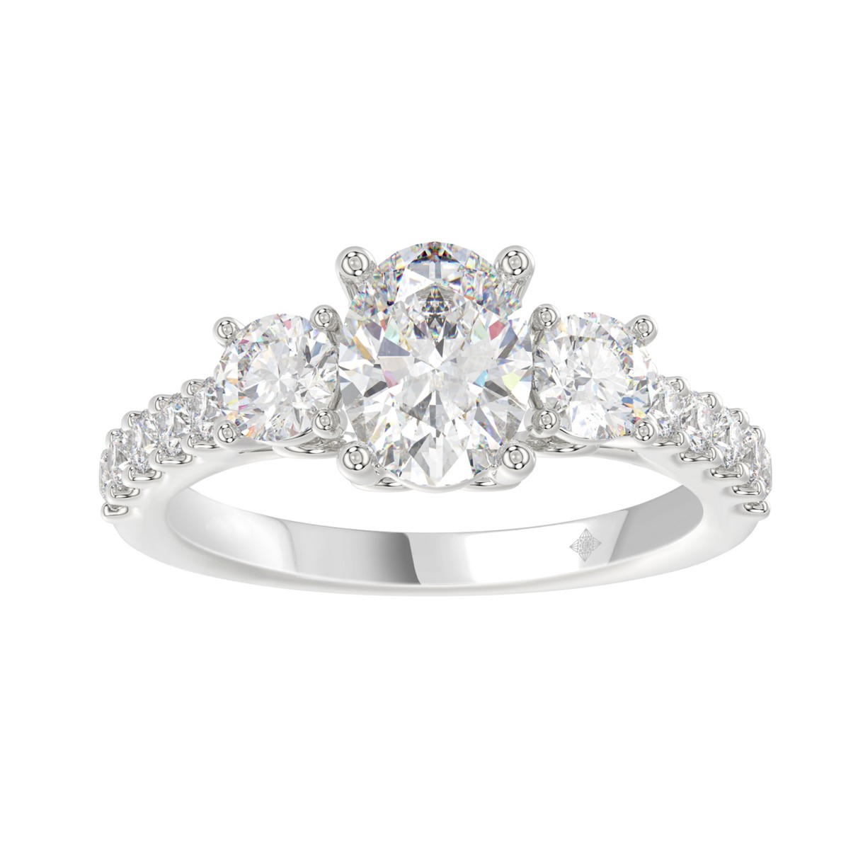 LADIES RING 2 1/2CT OVAL/ROUND DIAMOND 14K WHITE GOLD (CENTER STONE OVAL DIAMOND 1 1/2CT )